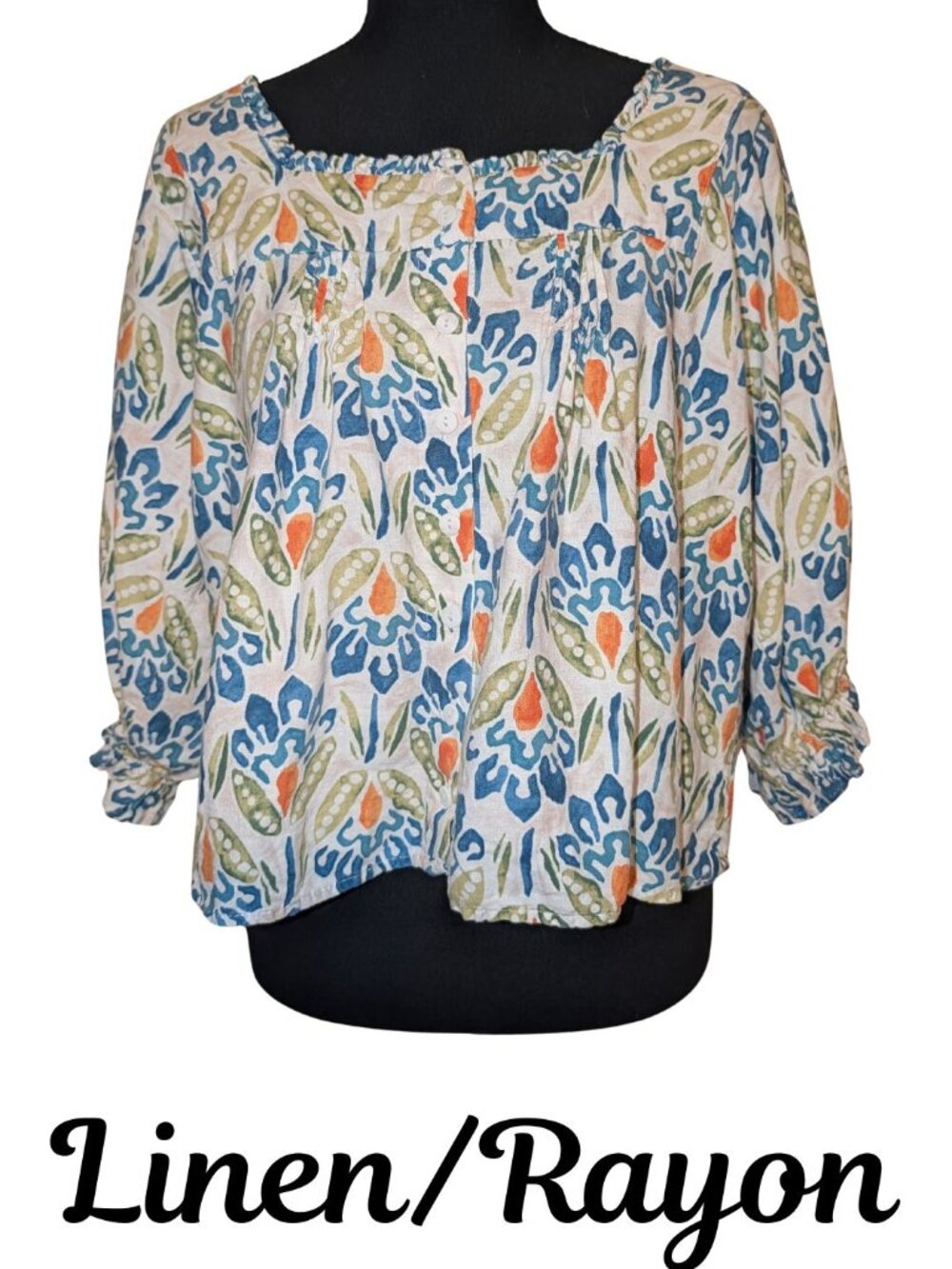 Floral Linen-Blend Blouse